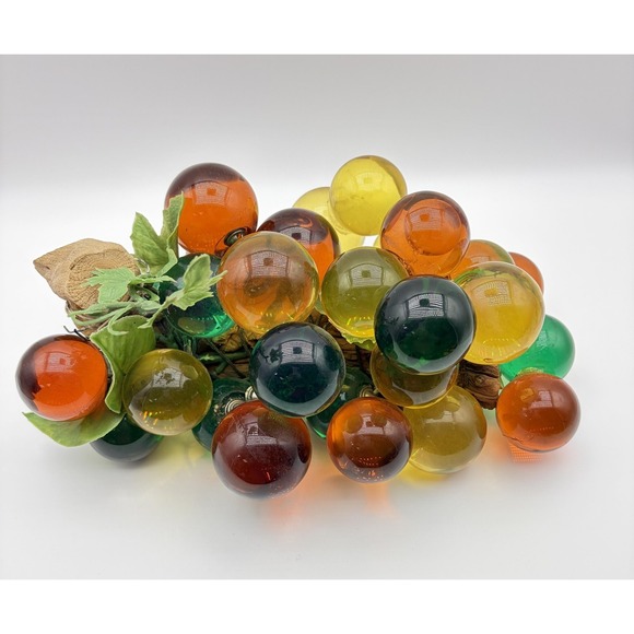 Vintage MCM Lucite Grape Cluster Driftwood Amber Green Orange Decor Resin Art - Picture 1 of 14